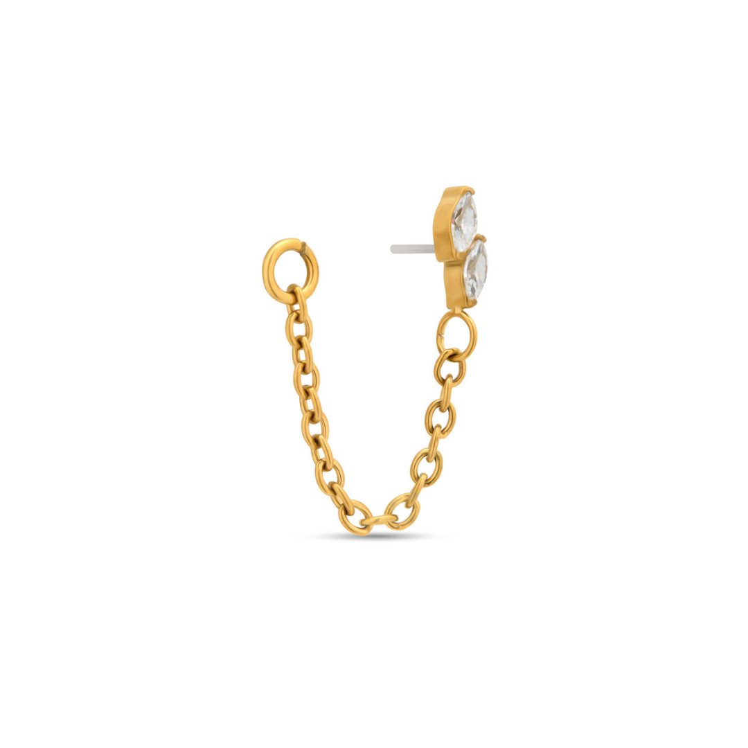 Trident 24kt Gold PVD Titanium Threadless Duo Marquise w Chain Attachment