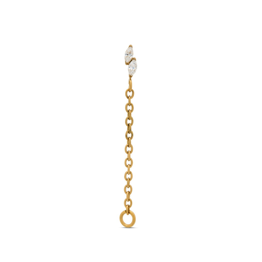 Trident 24kt Gold PVD Titanium Threadless Duo Marquise w Chain Attachment
