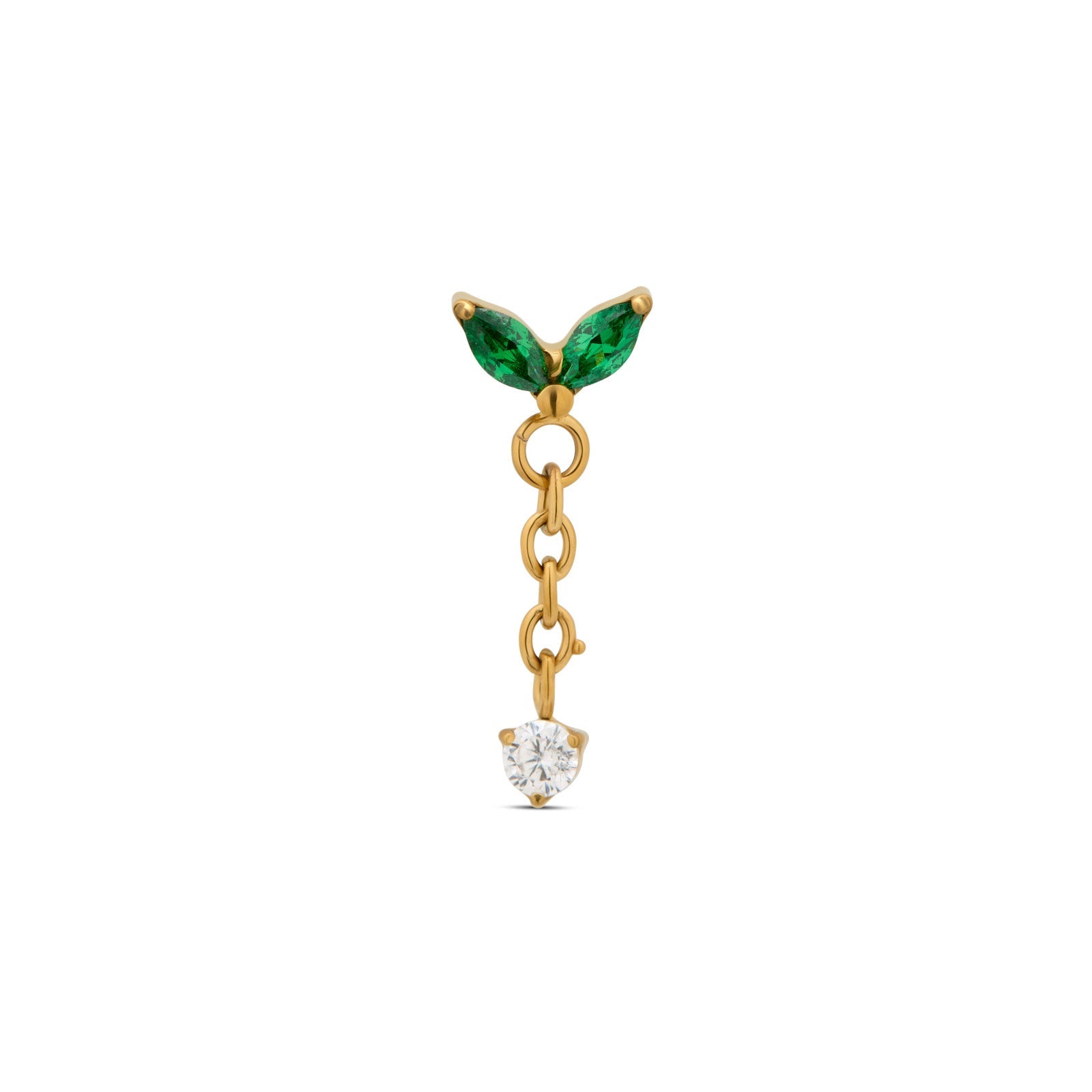 Trident 24kt Gold PVD Titanium Threadless Emerald 2 Marquise w Dangle Attachment