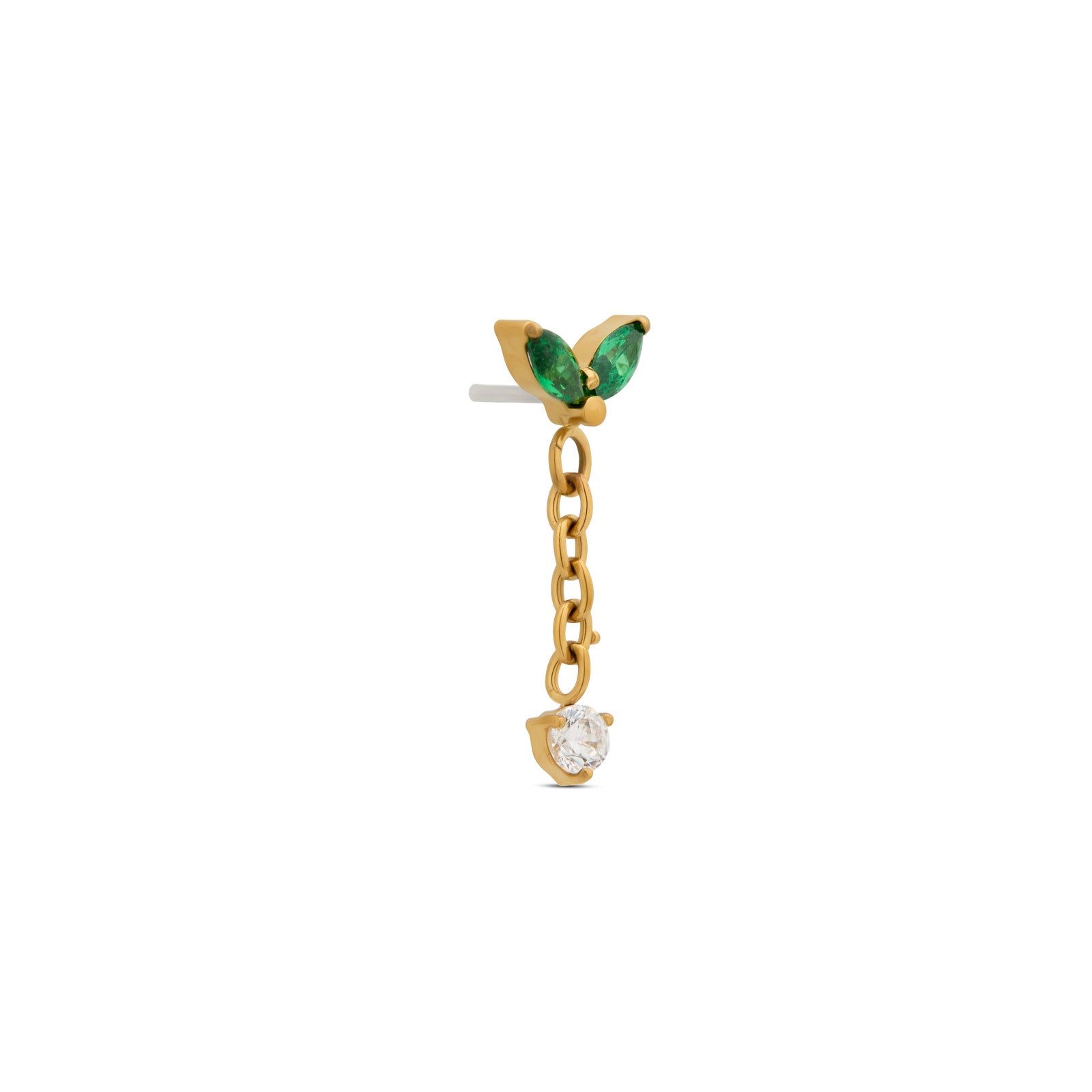 Trident 24kt Gold PVD Titanium Threadless Emerald 2 Marquise w Dangle Attachment