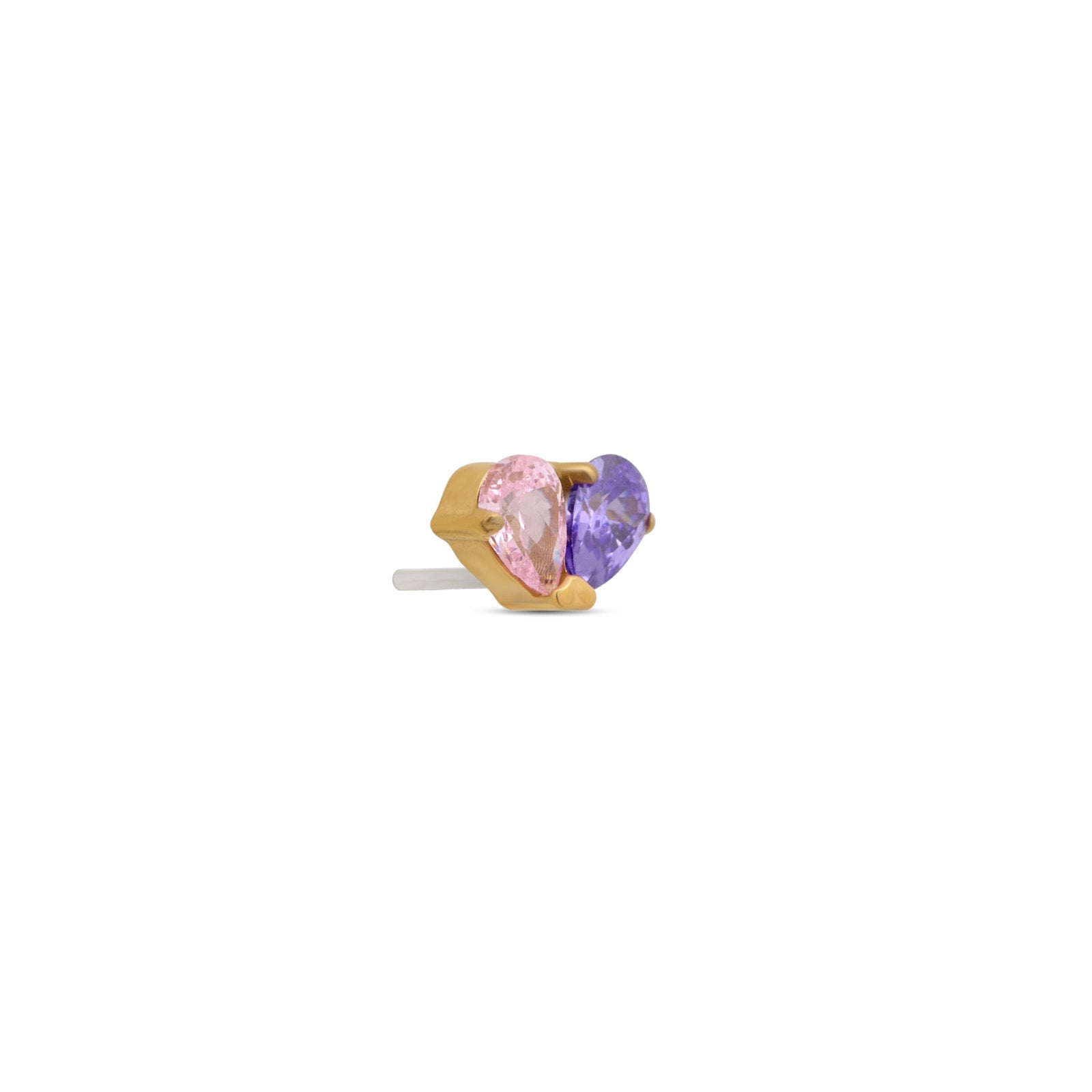 Trident 24kt Gold PVD Titanium Threadless 2 Tear Heart Amethyst Attachment