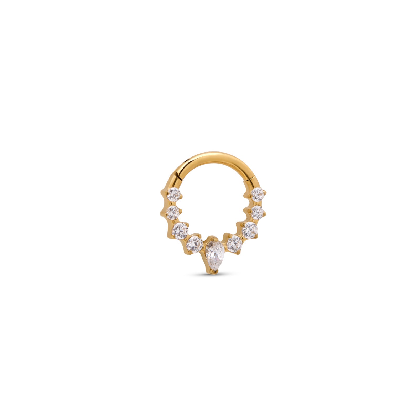 Trident 24kt Gold PVD Titanium Forward Facing Jeweled Marquise Hinged Ring