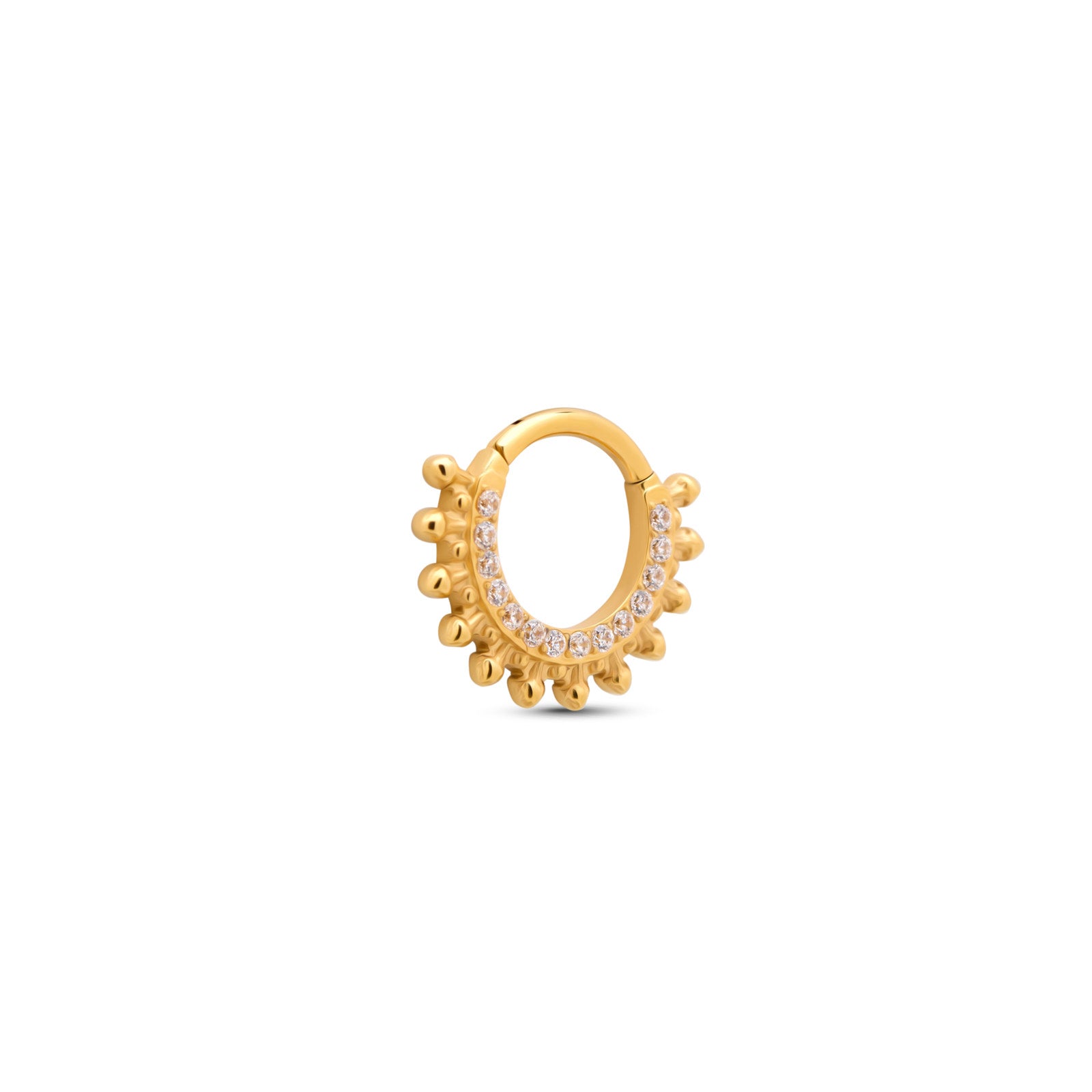 Trident 24kt Gold PVD Titanium Jeweled Thick Spike Hinged Ring