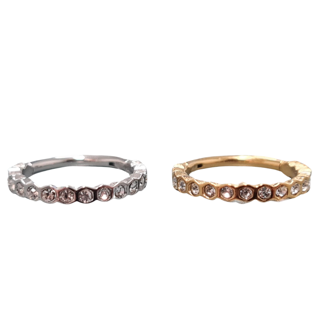 Steel Jeweled Hexagon Hinge Ring