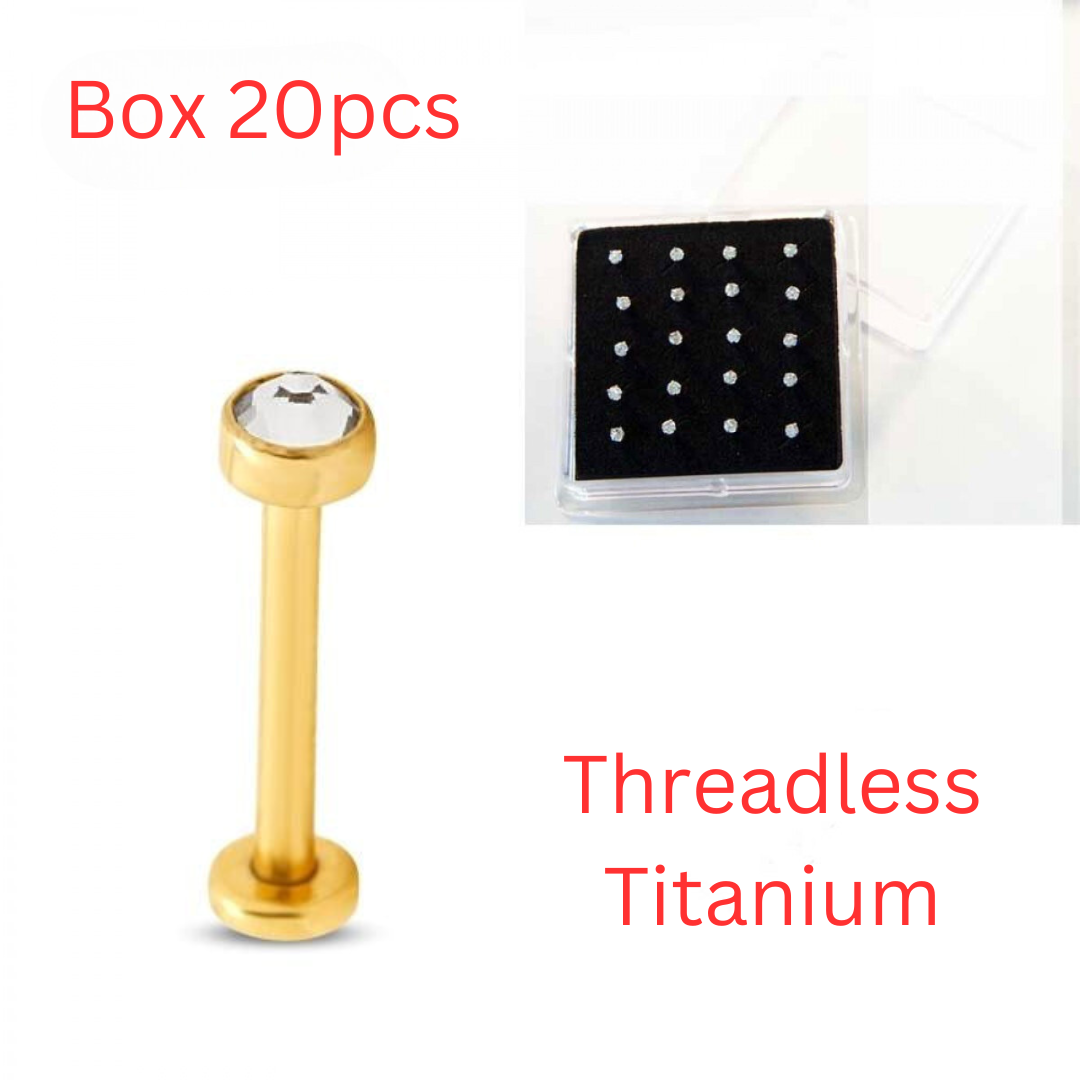 Trident 24kt Gold PVD Titanium Threadless Nose Labret - Box 20