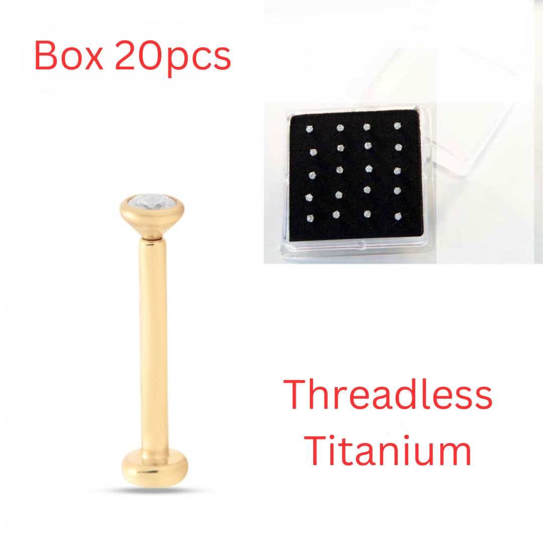 Trident 24kt Gold PVD Titanium Threadless Nose Labret Rounded Bezel - Box 20