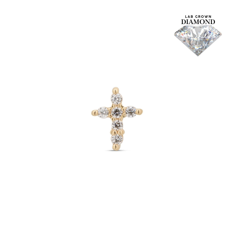 14kt Gold Threadless - Jeweled Cross Attachment - Lab Grown Diamond