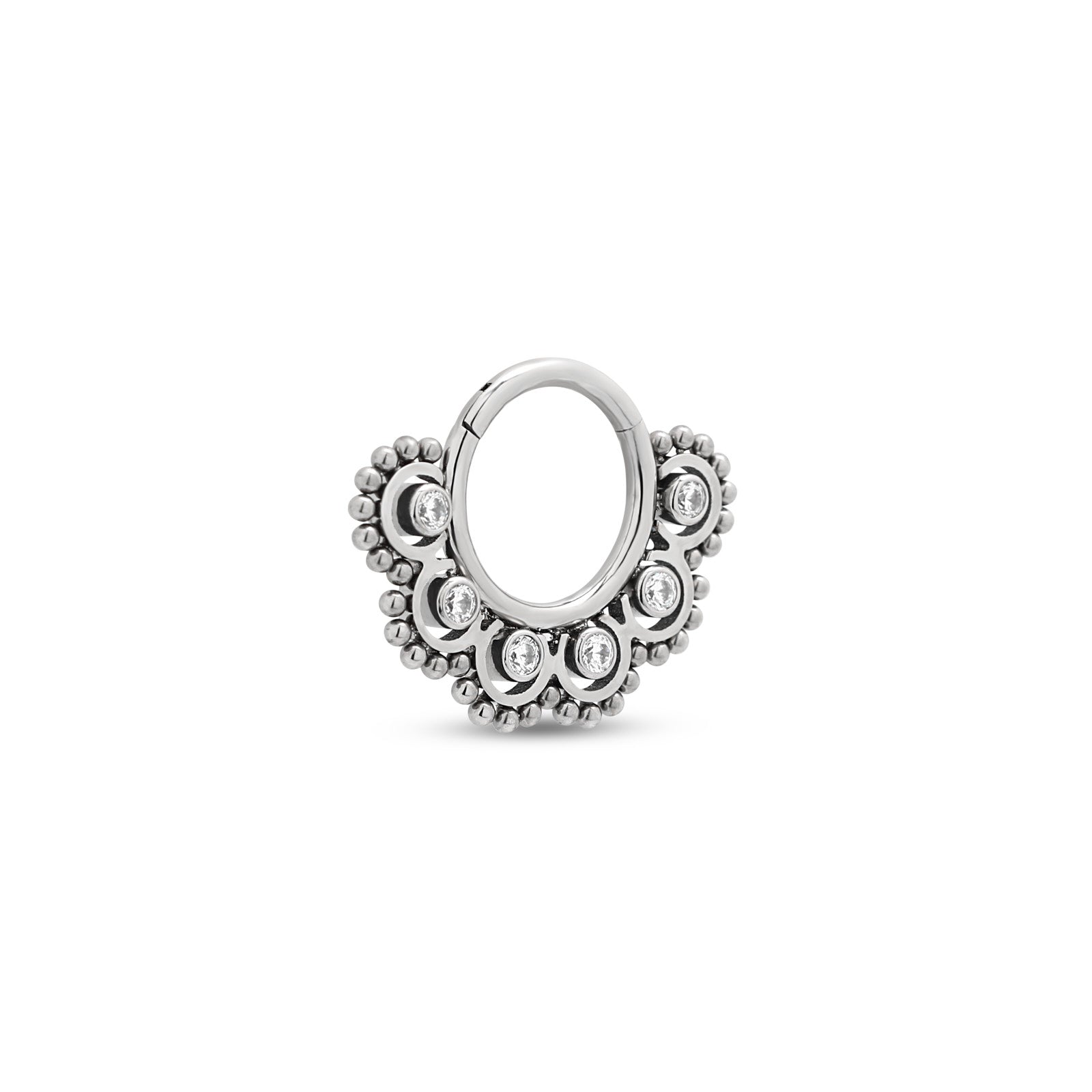 Trident Cluster Jewel Beaded Outlay Hinged Ring