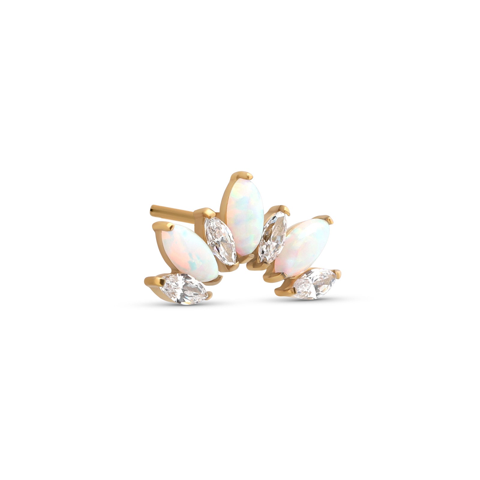 Trident 24kt Gold PVD Titanium Threadless Crystal and Opal Jeweled Crown Attachment