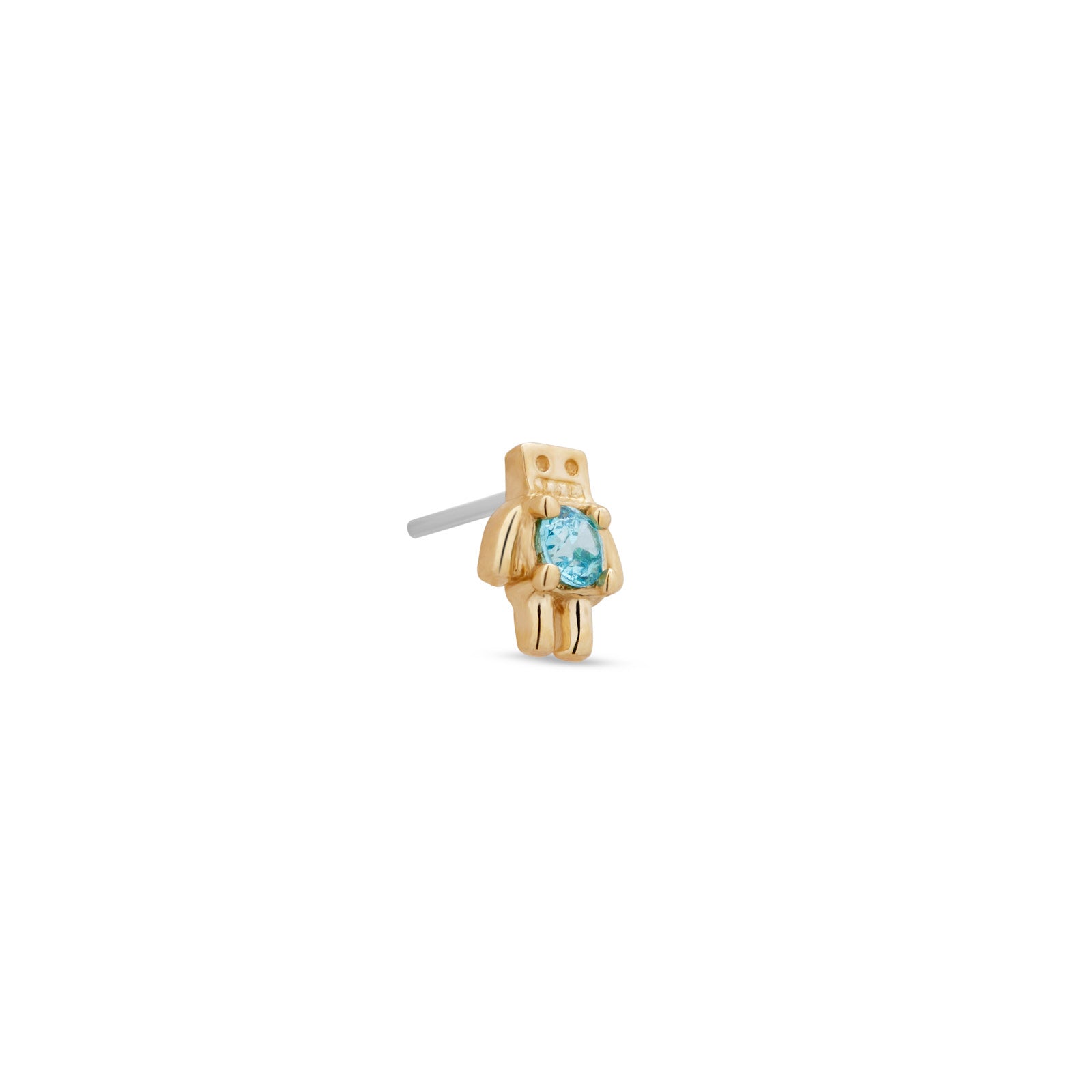 14kt Gold Threadless - Robot With Blue Jewel