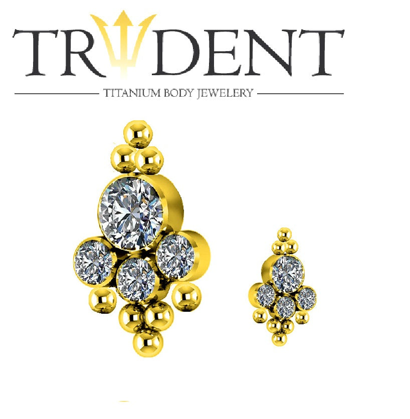 Trident Internally Threaded 4 Jewel 8 Beads Cluster Attachment Anodised Gold