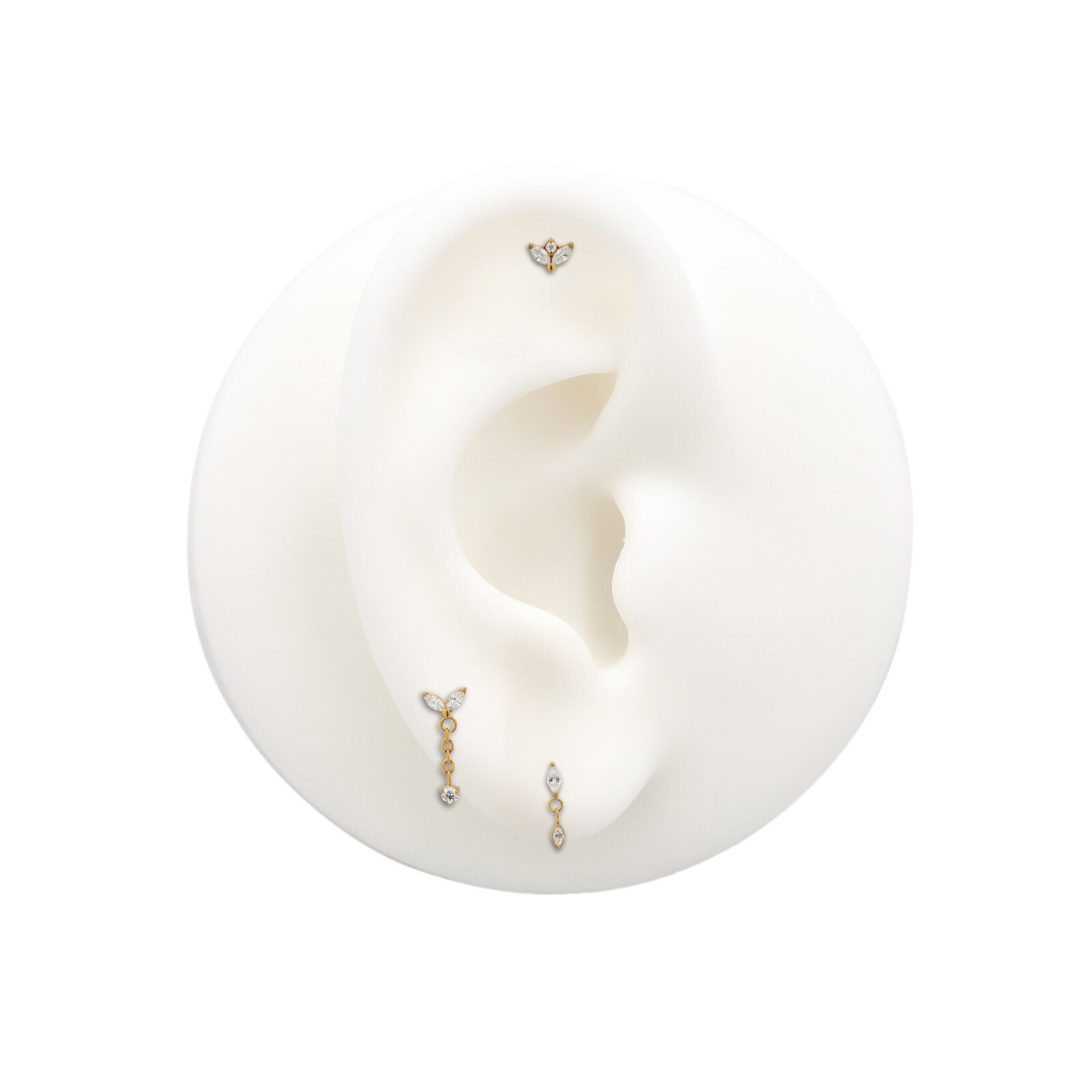 Trident 24kt Gold PVD Titanium Threadless 2 Marquise w Centre Stone Attachment