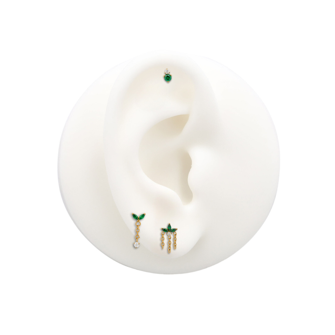 Trident 24kt Gold PVD Titanium Threadless Emerald Duo Round Stones Attachment