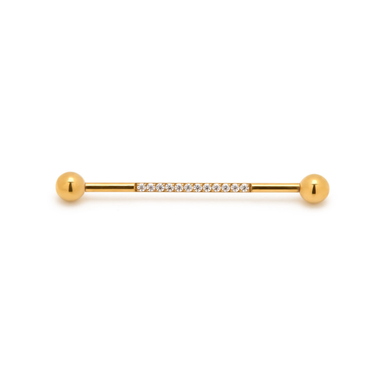 Trident 24kt Gold PVD Titanium Internally Threaded Jeweled Straight Barbell