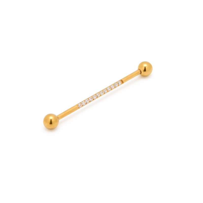 Trident 24kt Gold PVD Titanium Internally Threaded Jeweled Straight Barbell