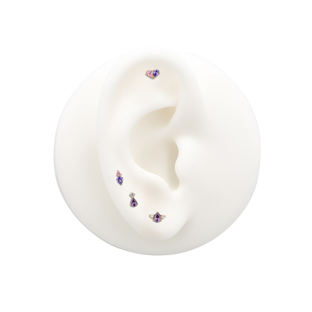 Trident 24kt Gold PVD Titanium Threadless 3 Stone Tear Amethyst Attachment
