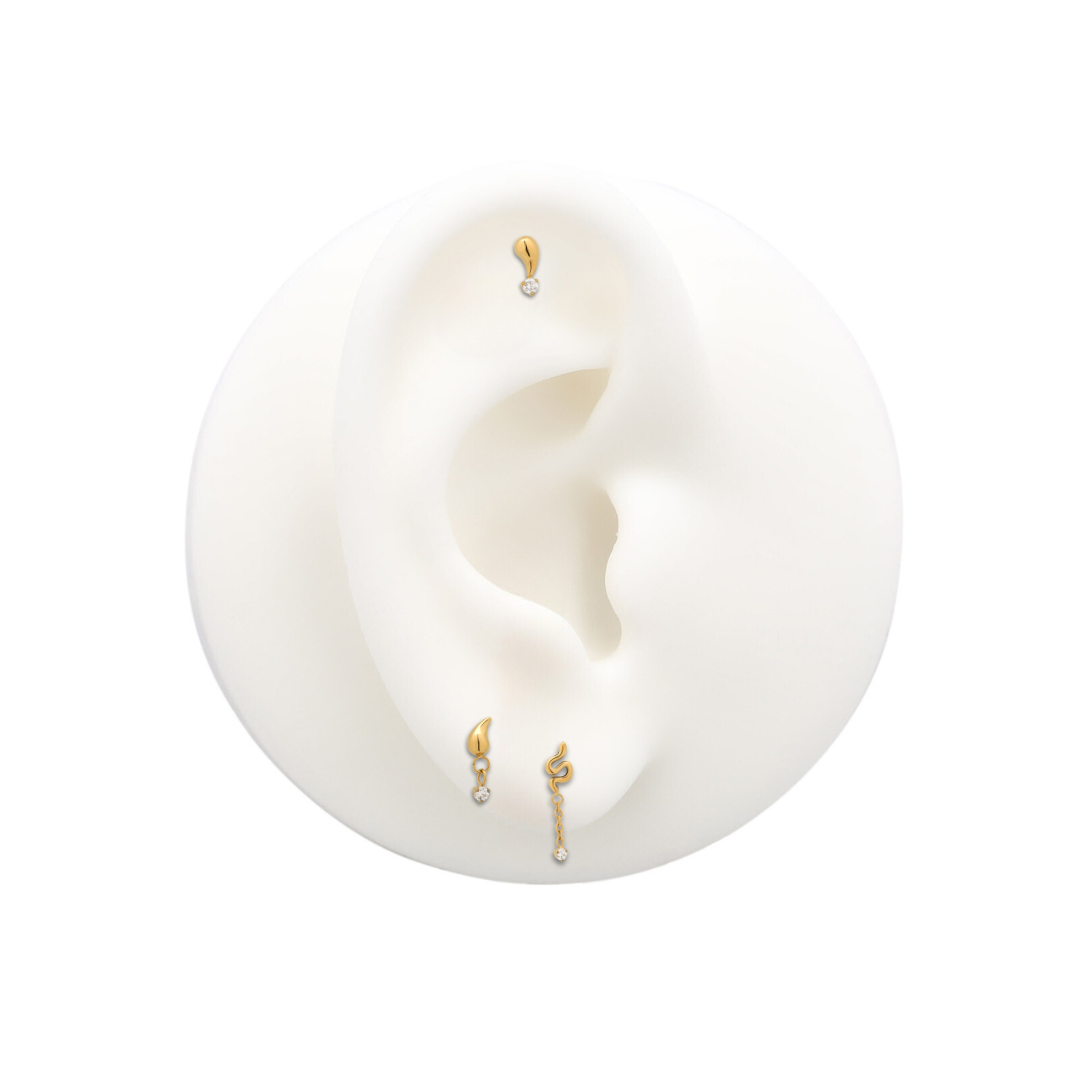 Trident 24kt Gold PVD Titanium Threadless Drop with CZ Round Stone Attachment