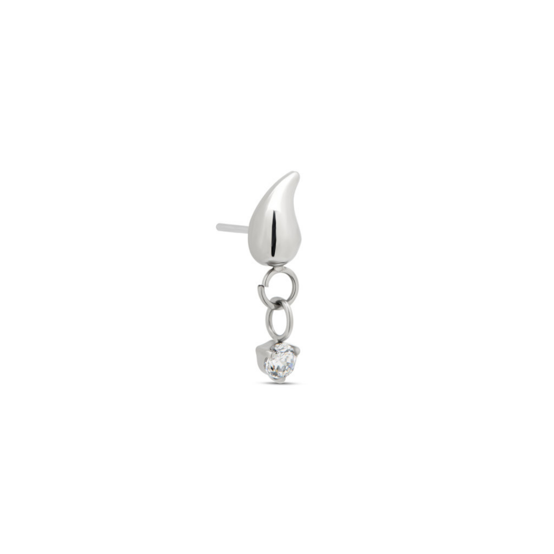 Trident Threadless Droplet w CZ Hanging Round Stone Attachment