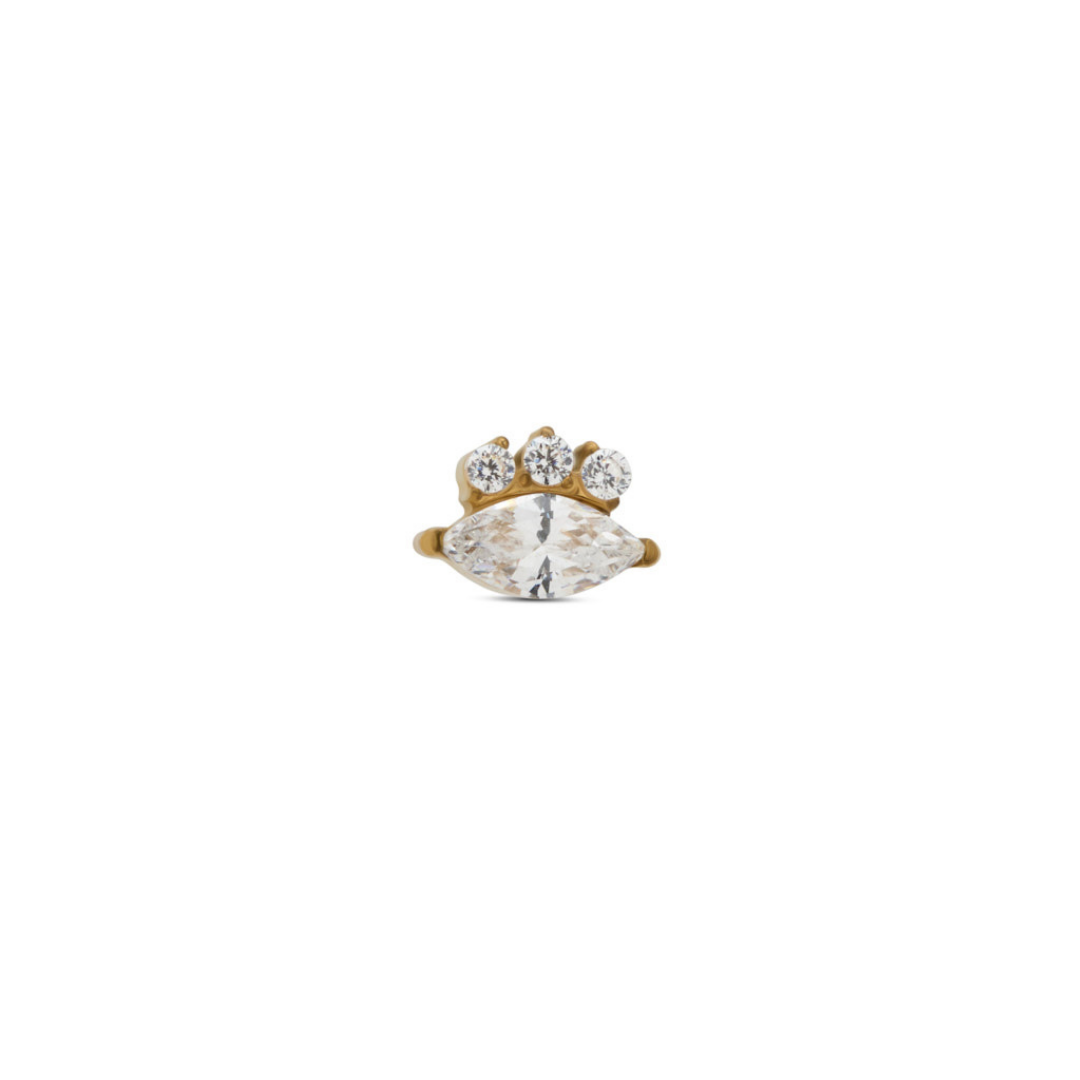 Trident 24kt Gold PVD Titanium Threadless Marquise w Trio Stone Attachment