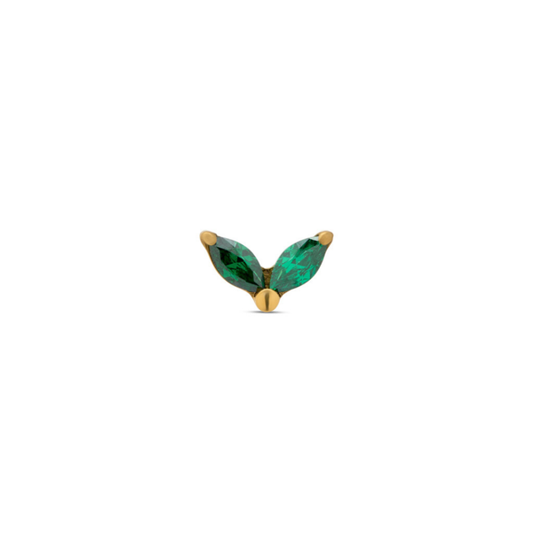 Trident 24kt Gold PVD Titanium Threadless 2 Marquise Emerald Attachment