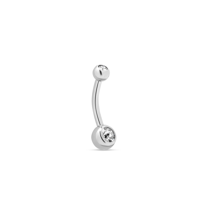 Internally Threaded Mini Navel Bar Double Jeweled Swarovski Crystal