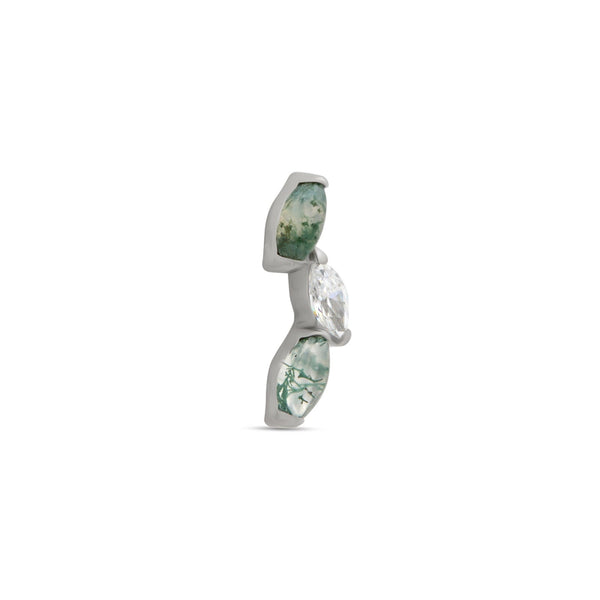 Trident Internally Threaded Tri Marquise Natural Gemstone - Moss Agate Attachment