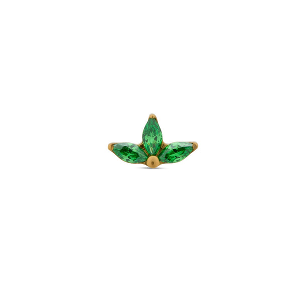 Trident 24kt Gold PVD Titanium Threadless Fan Marquise Emerald Attachment