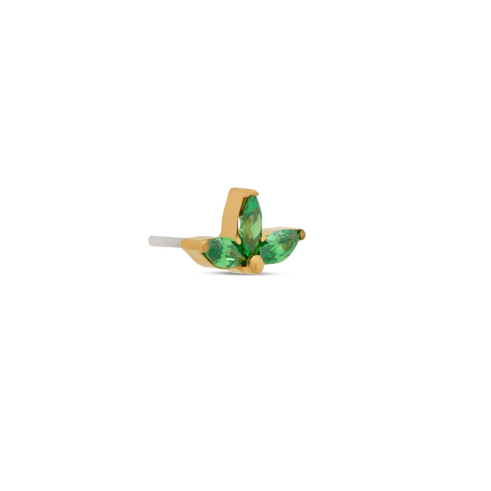Trident 24kt Gold PVD Titanium Threadless Fan Marquise Emerald Attachment