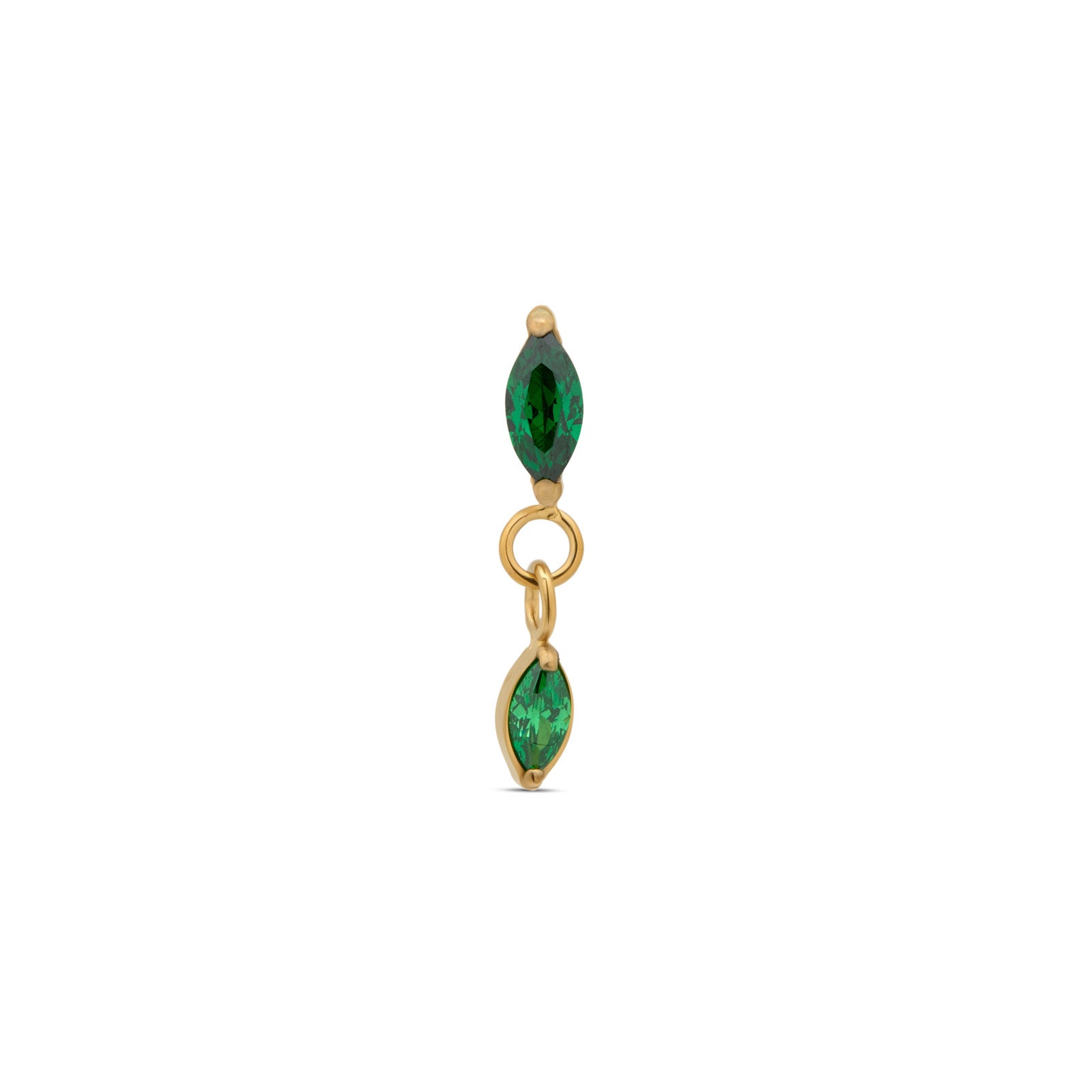 Trident 24kt Gold PVD Titanium Threadless Emerald Marquise w Dangle Attachment