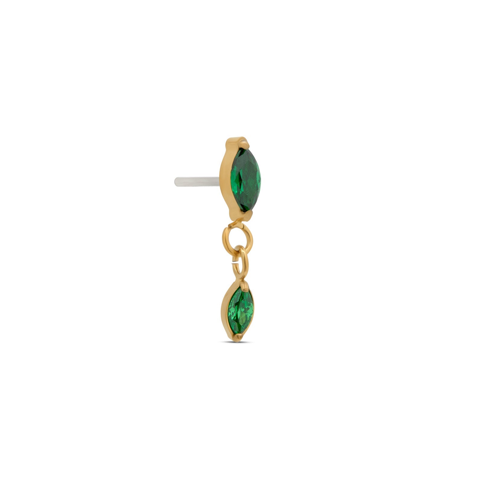Trident 24kt Gold PVD Titanium Threadless Emerald Marquise w Dangle Attachment