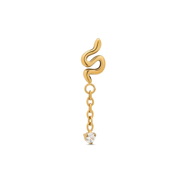 Trident 24kt Gold PVD Titanium Threadless Smooth Snake w Dangle CZ Attachment