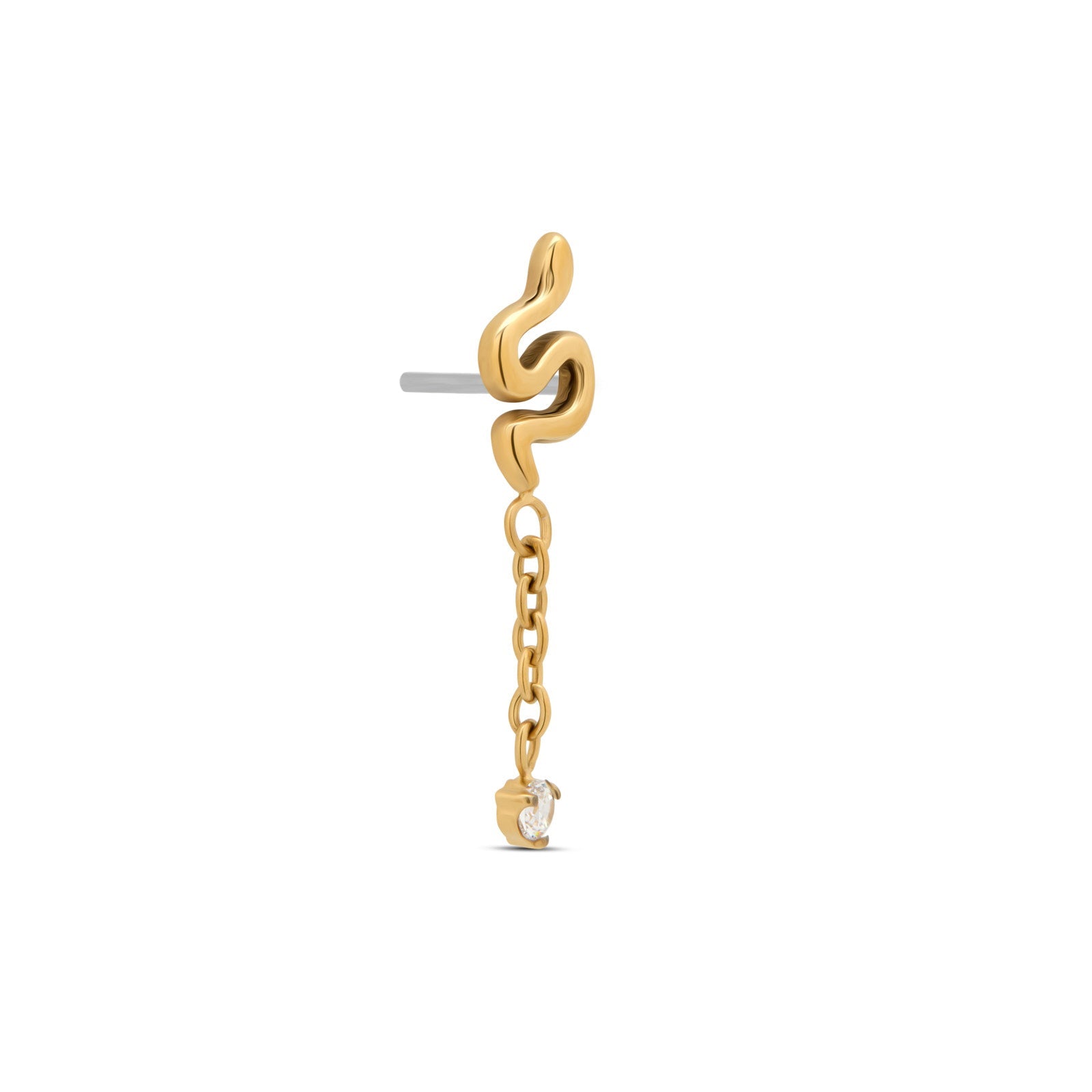 Trident 24kt Gold PVD Titanium Threadless Smooth Snake w Dangle CZ Attachment