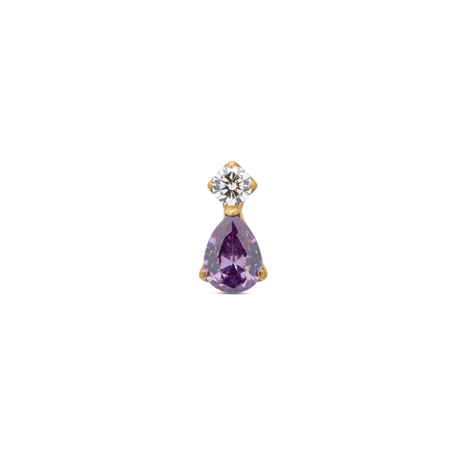 Trident 24kt Gold PVD Titanium Threadless Amethyst Tear w CZ Stone Attachment