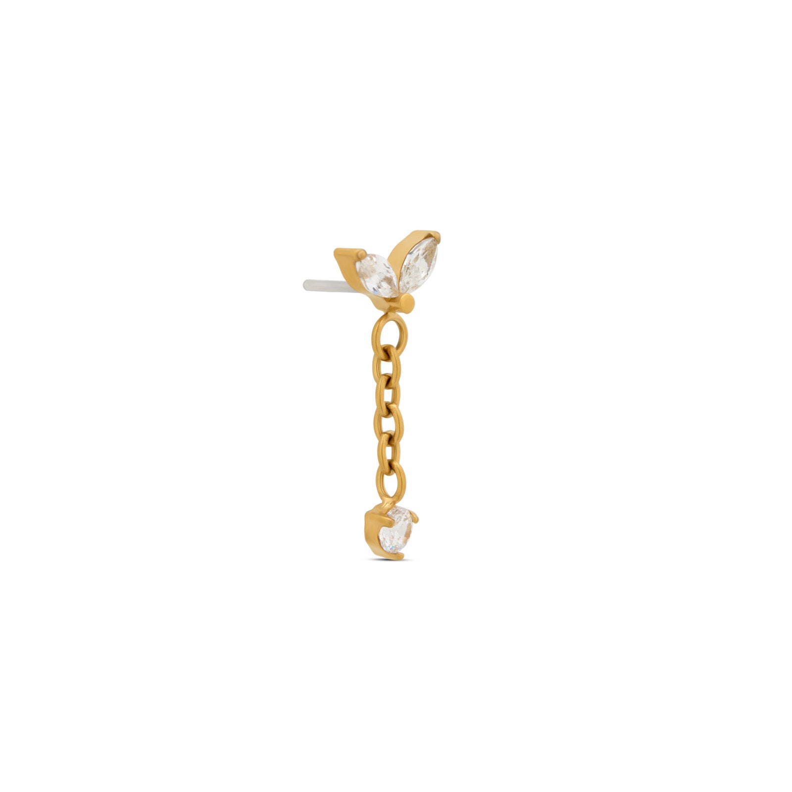 Trident 24kt Gold PVD Titanium Threadless 2 Marquise Dangle w Stone Attachment