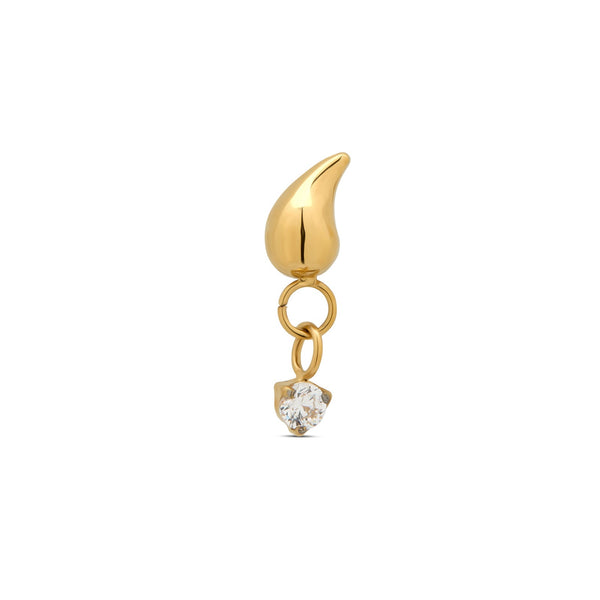 Trident 24kt Gold PVD Titanium Threadless Droplet w CZ Hanging Round Stone Attachment