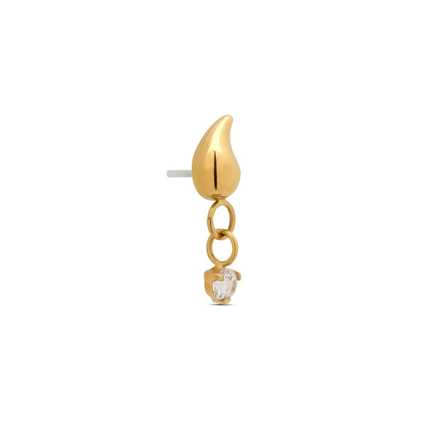 Trident 24kt Gold PVD Titanium Threadless Droplet w CZ Hanging Round Stone Attachment