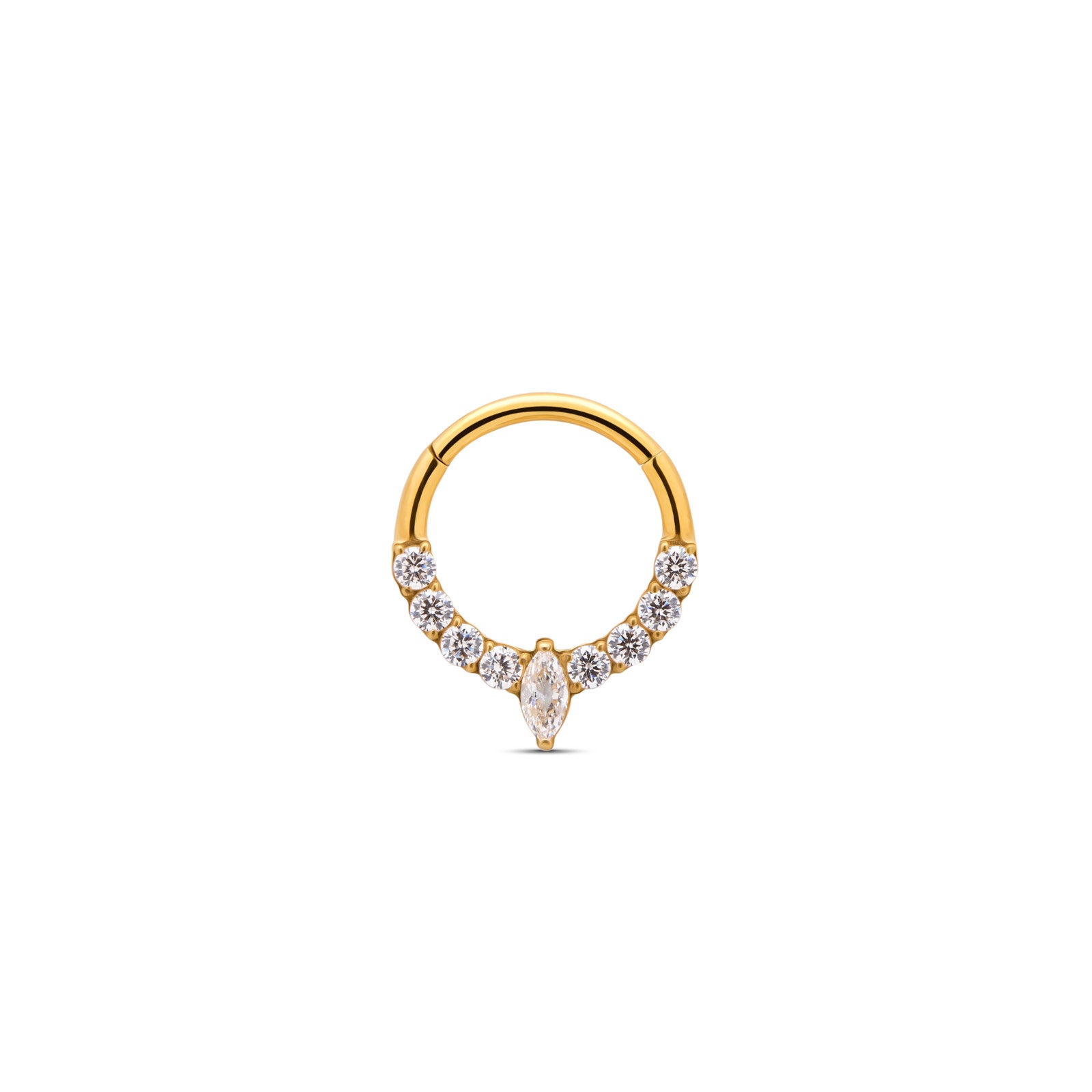 Trident 24kt Gold PVD Titanium 9 Jewel Marquise Hinged Ring