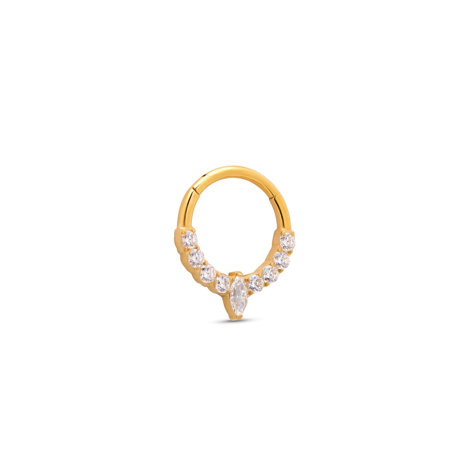 Trident 24kt Gold PVD Titanium 9 Jewel Marquise Hinged Ring