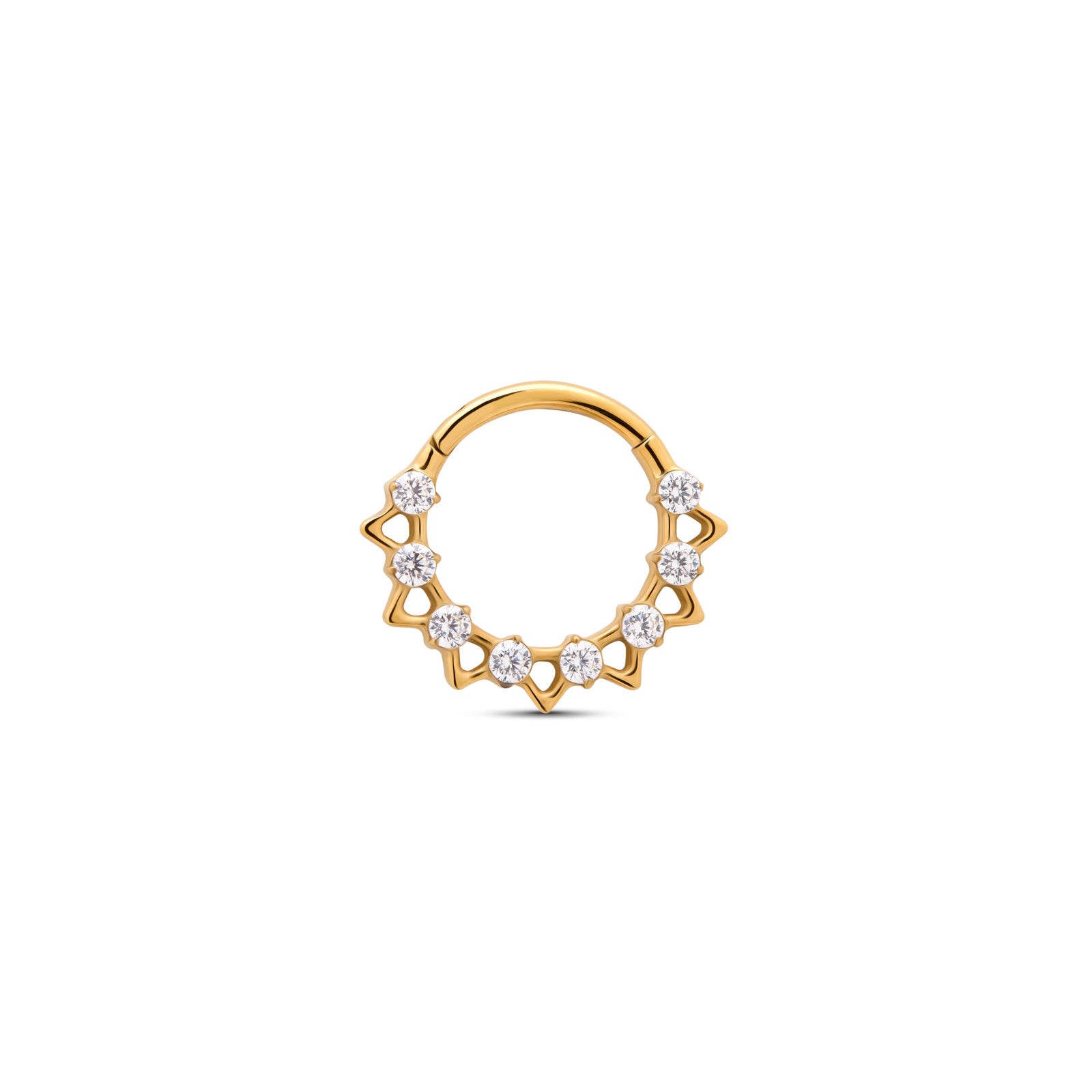 Trident 24kt Gold PVD Titanium Jeweled Hollow Spike Hinged Ring