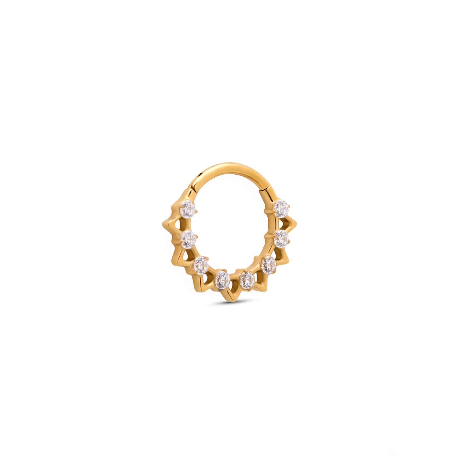 Trident 24kt Gold PVD Titanium Jeweled Hollow Spike Hinged Ring