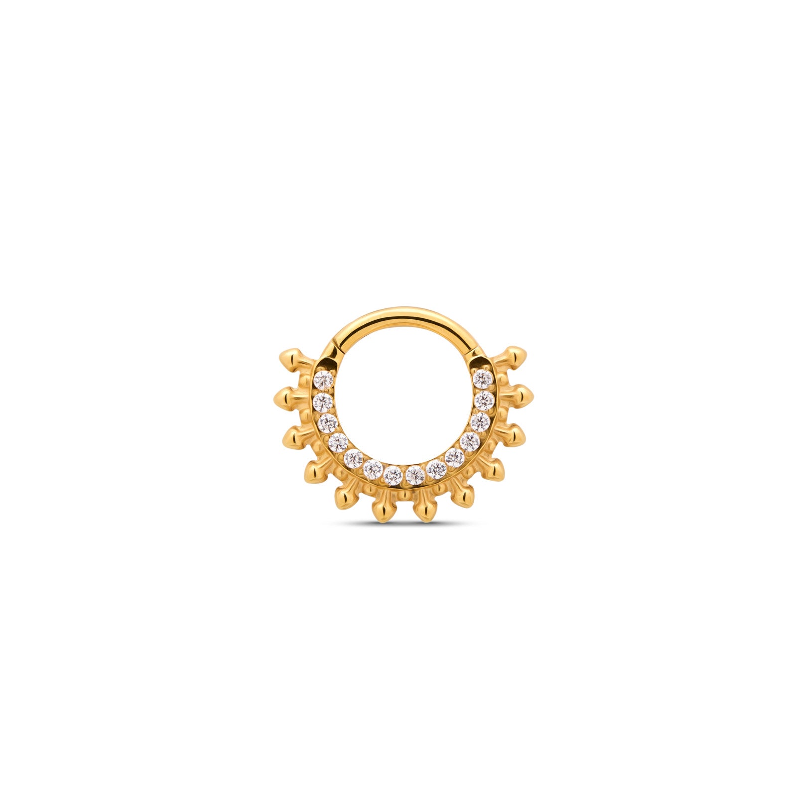 Trident 24kt Gold PVD Titanium Jeweled Thick Spike Hinged Ring