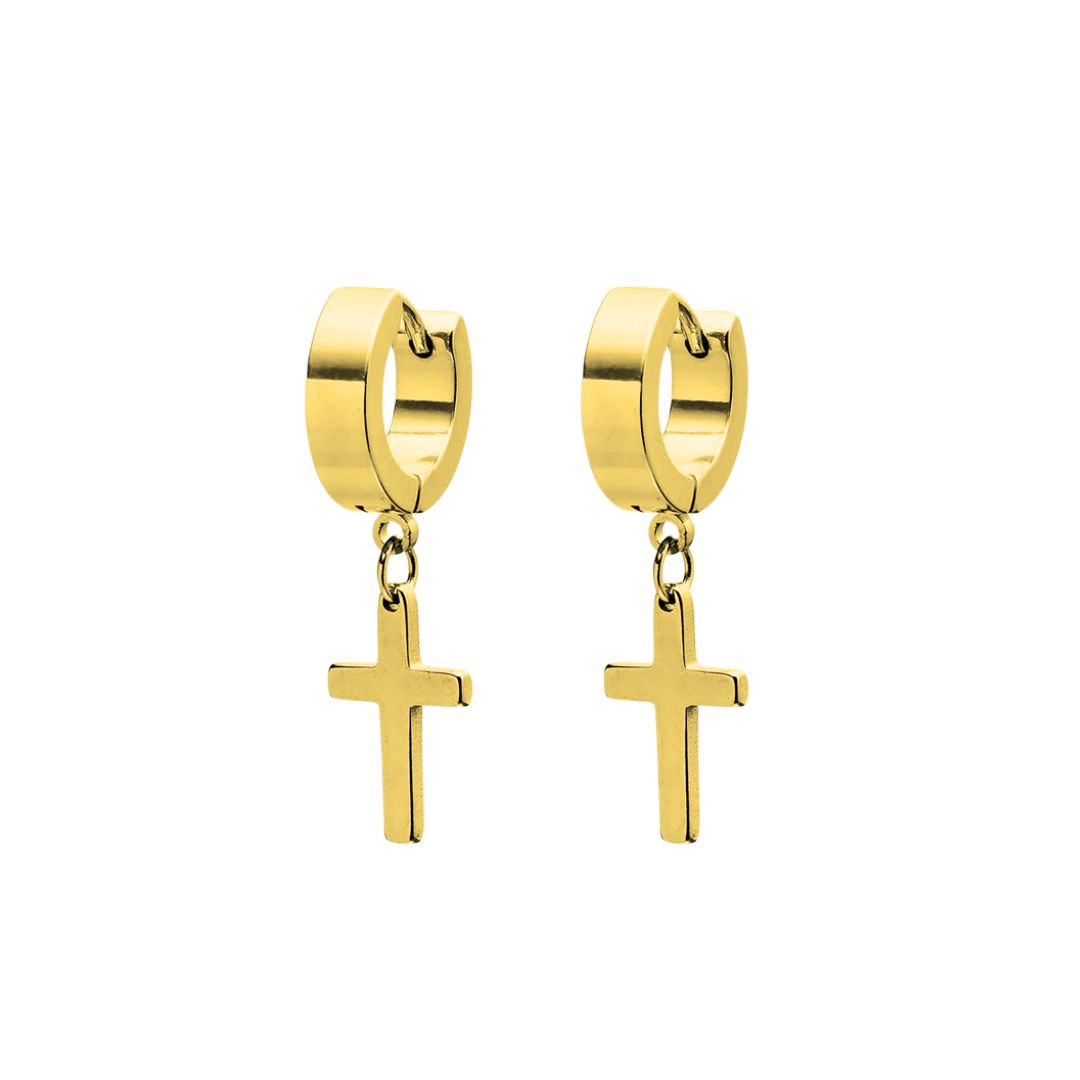 Gold PVD Ear Cuff Huggie With Dangle Cross 1.0mm