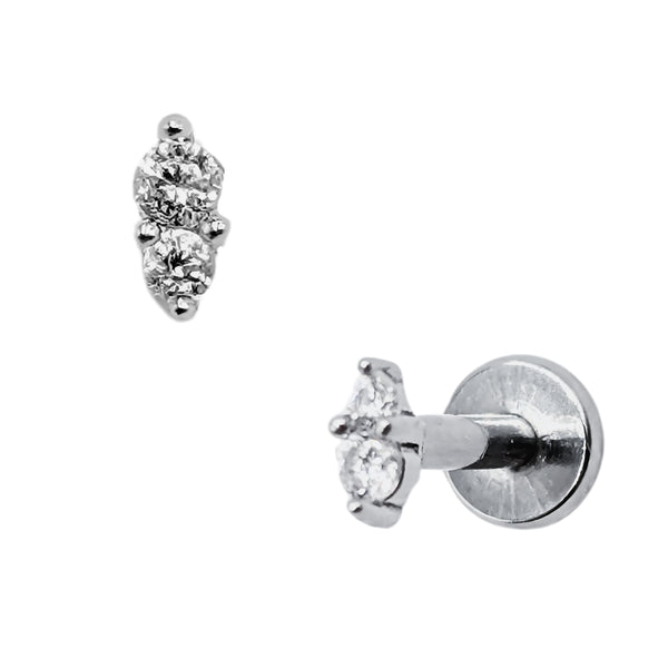 Stainless Steel Internally Threaded 2 Stone Round Prong Set