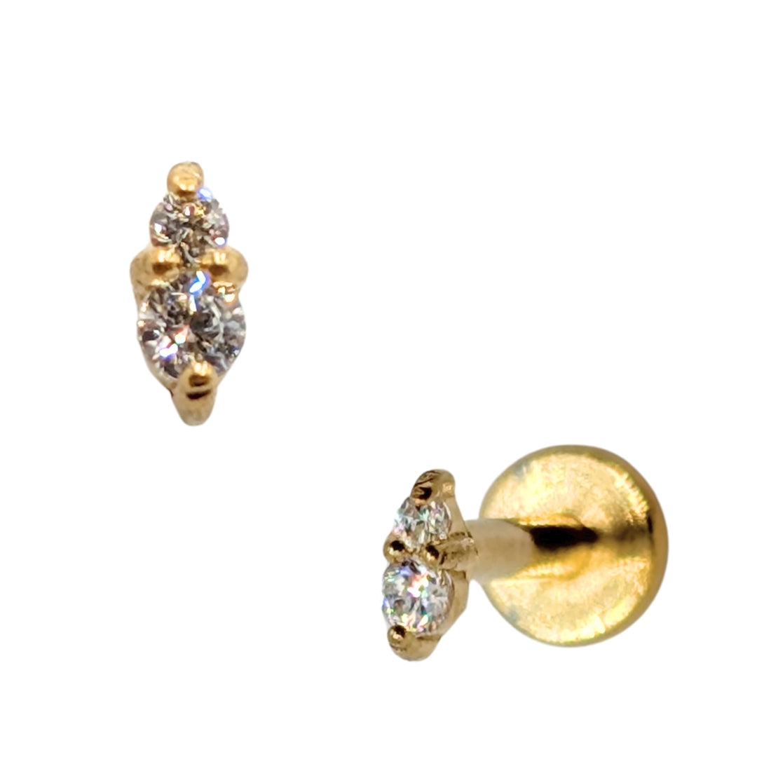 Gold PVD Internally Threaded 2 Stone Round Prong Set