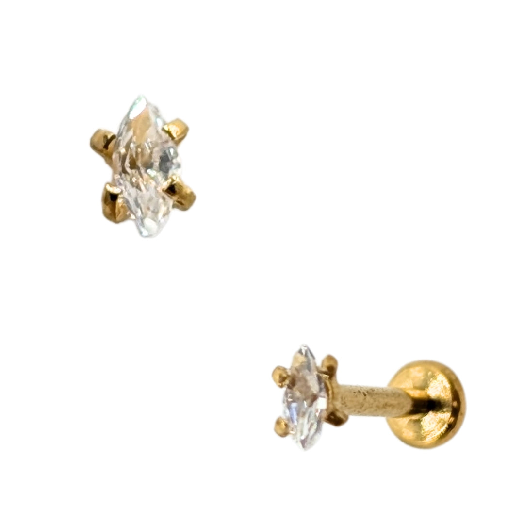 Gold PVD Marquise CZ Claw Top Push Fit