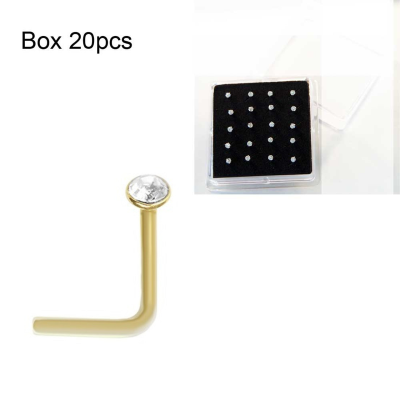 Gold PVD L-Shape Nose Stud - Box 20