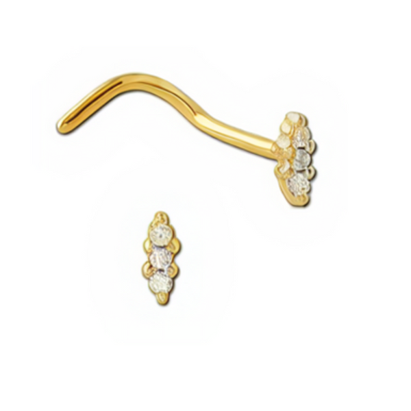 Gold PVD Three Stone Nose Stud 0.8mm