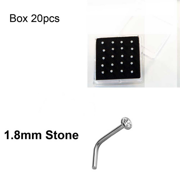 Nostril 1.8mm Gem L-Shape Surgical Steel - Box 20