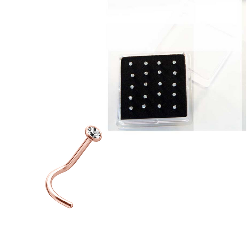 Rose Gold Jewelled Nose Stud - Box 20