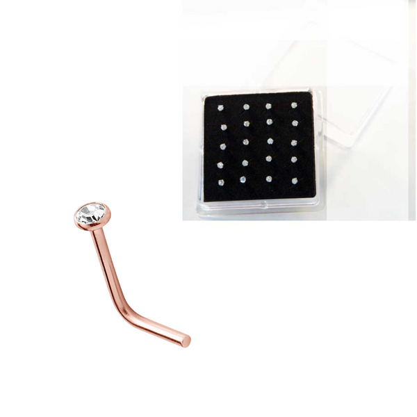 Rose Gold Jewelled Nose Stud L-Shape - Box 20